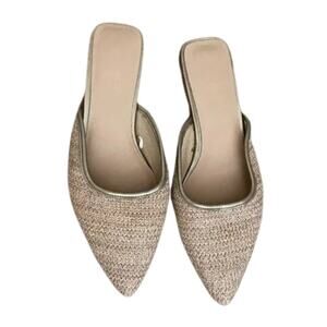New Ann Taylor Woven Cream Point Toe Mule Flats